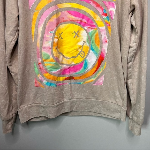 Nirvana Oversized Cream & Rainbow Tie Dye Sweatshirt Unisex Crew Neck Size Small - Picture 7 of 11